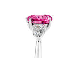 White gold Three-Stone Heart Cut Pink Sapphire Ring with Pear  Side Stones in Four-Prong Setting_17