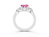 White gold Three-Stone Heart Cut Pink Sapphire Ring with Pear  Side Stones in Four-Prong Setting_51