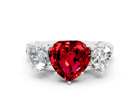 White gold Three-Stone Heart Cut Ruby Braided Band Ring with Four-Prong Setting_45