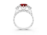 White gold Three-Stone Heart Cut Ruby Braided Band Ring with Four-Prong Setting_51