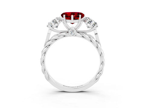 White gold Three-Stone Heart Cut Ruby Braided Band Ring with Four-Prong Setting_51