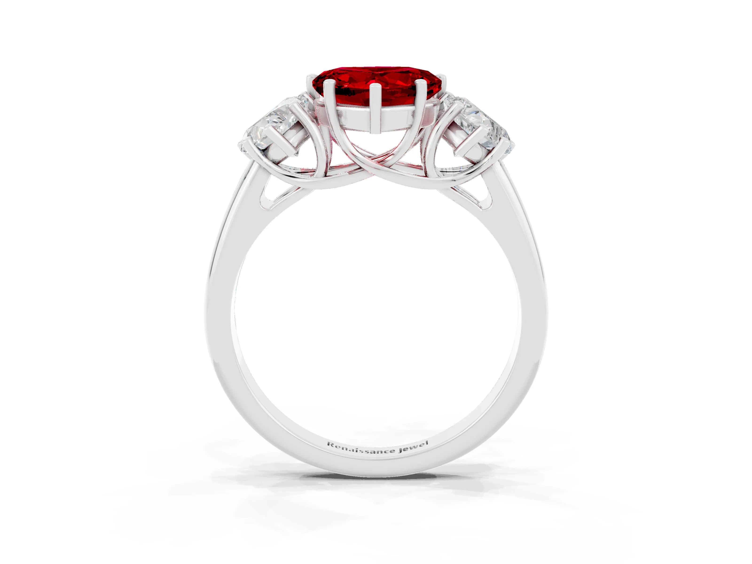 White gold Three-Stone Heart Cut Ruby Engagement Ring with Prong Setting_3