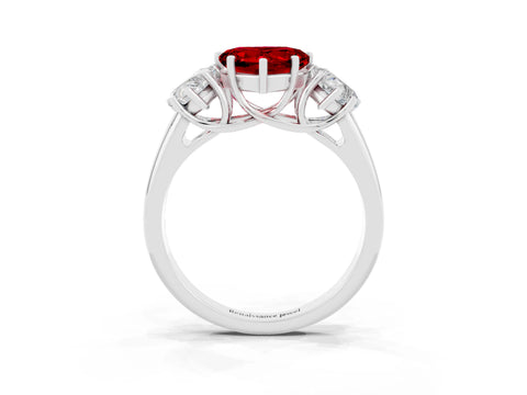 White gold Three-Stone Heart Cut Ruby Engagement Ring with Prong Setting_3
