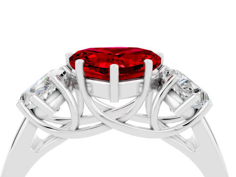 White gold Three-Stone Heart Cut Ruby Engagement Ring with Prong Setting_4