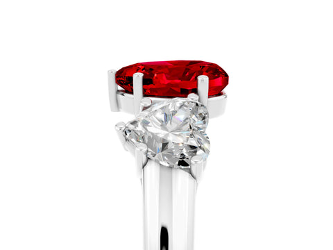 White gold Three-Stone Heart Cut Ruby Engagement Ring with Prong Setting_5