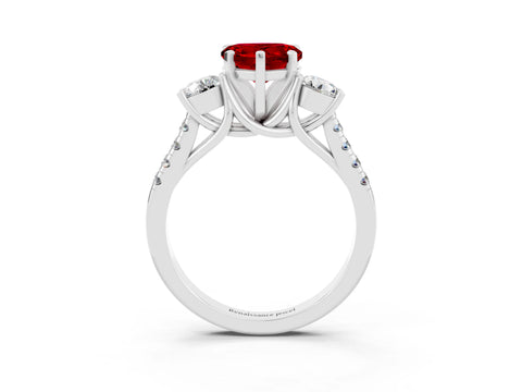 White gold Three-Stone Heart Cut Ruby Pavé Band with Four-Prong Setting_3