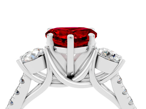 White gold Three-Stone Heart Cut Ruby Pavé Band with Four-Prong Setting_4