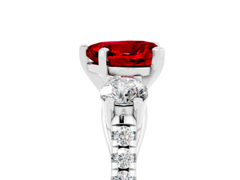 White gold Three-Stone Heart Cut Ruby Pavé Band with Four-Prong Setting_5