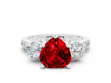 White gold Three-Stone Heart Cut Ruby Pavé Band with Four-Prong Setting