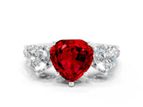 White gold Three-Stone Heart Cut Ruby Ring with Pavé Band and Prong Setting_12