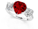 White gold Three-Stone Heart Cut Ruby Ring with Pavé Band and Prong Setting_13