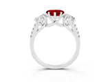 White gold Three-Stone Heart Cut Ruby Ring with Pavé Band and Prong Setting_15