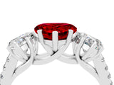 White gold Three-Stone Heart Cut Ruby Ring with Pavé Band and Prong Setting_16