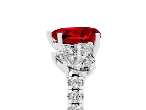 White gold Three-Stone Heart Cut Ruby Ring with Pavé Band and Prong Setting_17