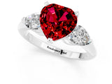 White gold Three-Stone Heart Cut Ruby Ring with Pear Side Stones and Four-Prong Setting_1