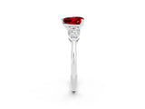 White gold Three-Stone Heart Cut Ruby Ring with Pear Side Stones and Four-Prong Setting_2