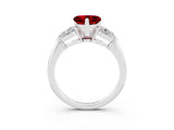 White gold Three-Stone Heart Cut Ruby Ring with Pear Side Stones and Four-Prong Setting_3