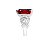 White gold Three-Stone Heart Cut Ruby Ring with Pear Side Stones and Four-Prong Setting_5