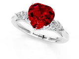 White gold Three-Stone Heart Cut Ruby Ring with Pear  Side Stones in Four-Prong Setting_13