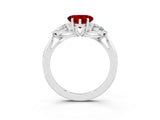 White gold Three-Stone Heart Cut Ruby Ring with Pear  Side Stones in Four-Prong Setting_15