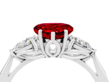 White gold Three-Stone Heart Cut Ruby Ring with Pear  Side Stones in Four-Prong Setting_16