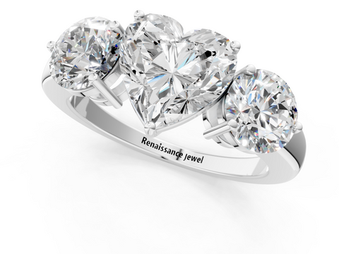 White gold Three-Stone Heart Cut Solitaire Ring with Prong Setting on a Classic Band_70