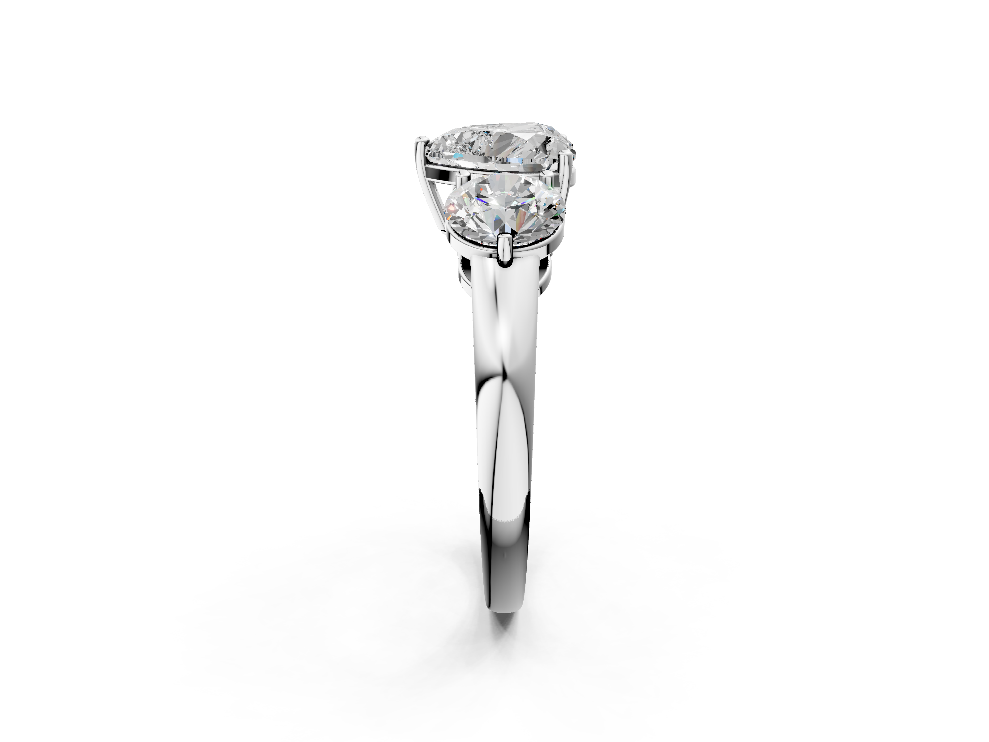 White gold Three-Stone Heart Cut Solitaire Ring with Prong Setting on a Classic Band_71
