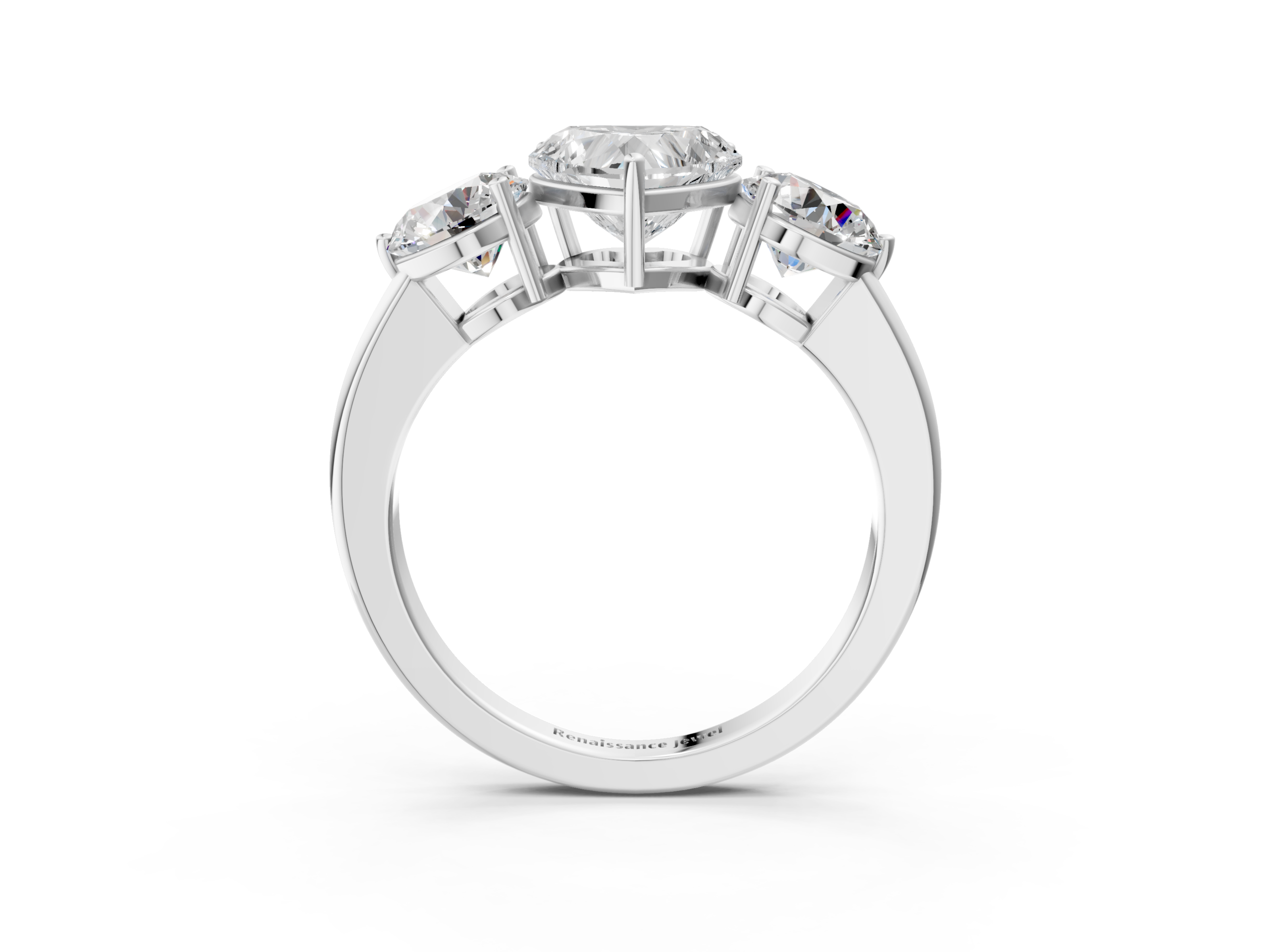 White gold Three-Stone Heart Cut Solitaire Ring with Prong Setting on a Classic Band_72