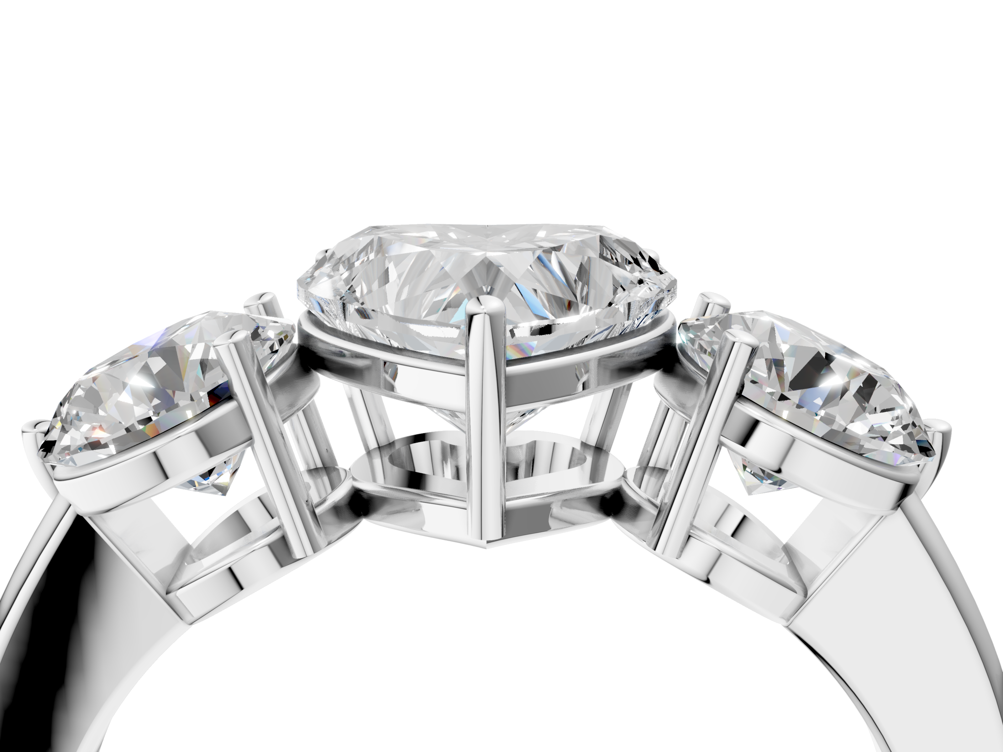 White gold Three-Stone Heart Cut Solitaire Ring with Prong Setting on a Classic Band_73
