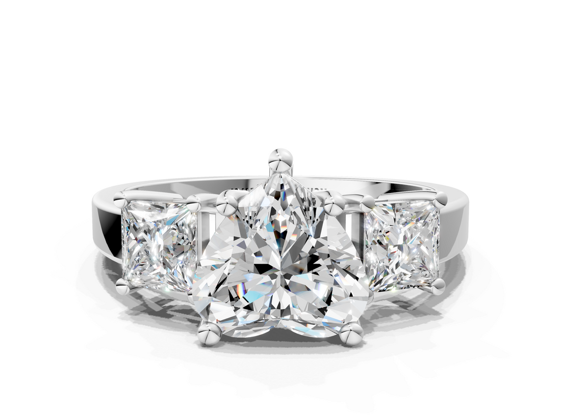 White gold Three-Stone Heart Cut Solitaire Ring with Prong Setting_3