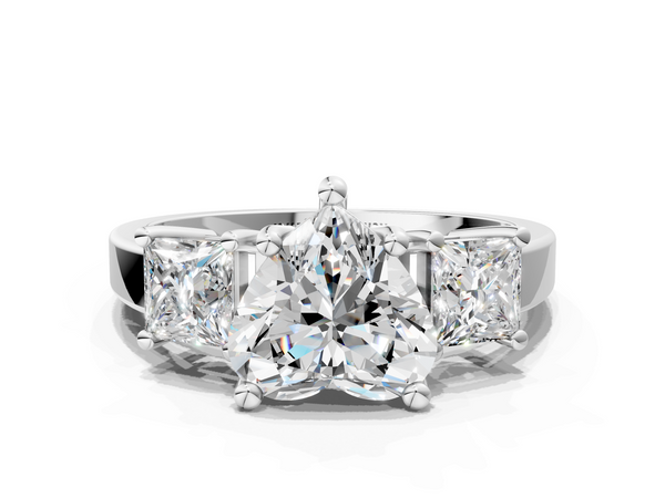 White gold Three-Stone Heart Cut Solitaire Ring with Prong Setting