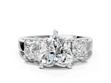 White gold Three-Stone Heart Cut Solitaire Ring with Prong Setting_3