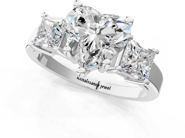 White gold Three-Stone Heart Cut Solitaire Ring with Prong Setting