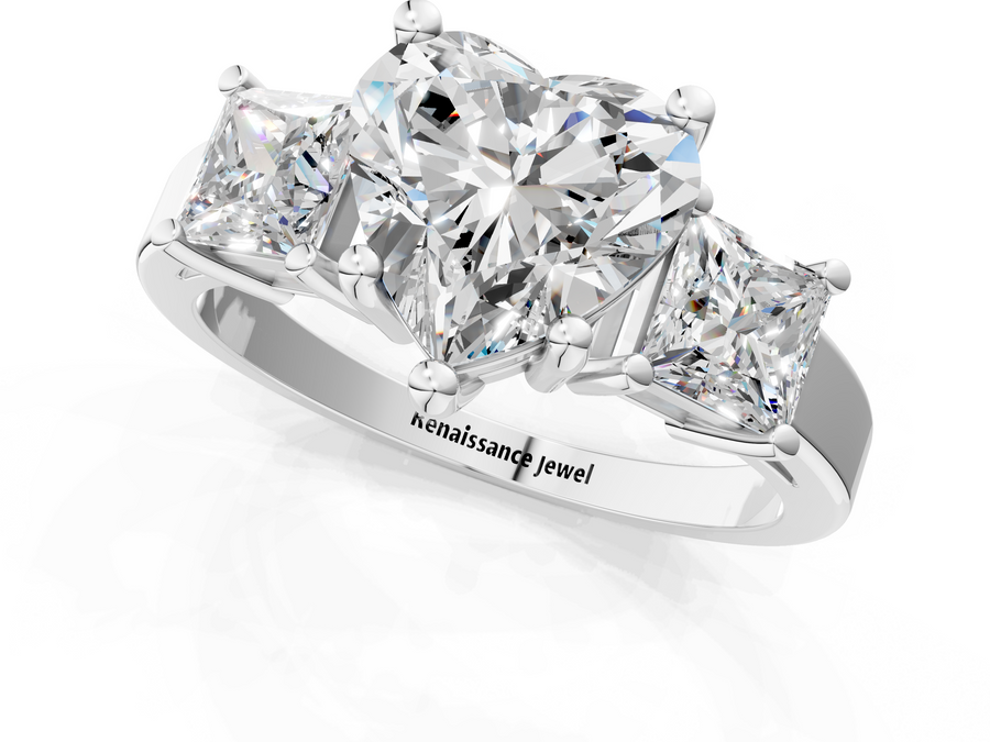 White gold Three-Stone Heart Cut Solitaire Ring with Prong Setting