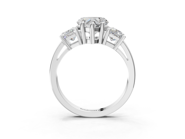 White gold Three-Stone Heart Cut Solitaire Ring with Prong Setting