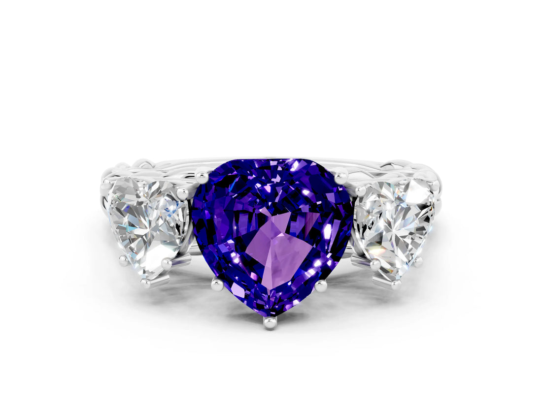White gold Three-Stone Heart Cut Tanzanite Braided Band Ring with Four-Prong Setting_12