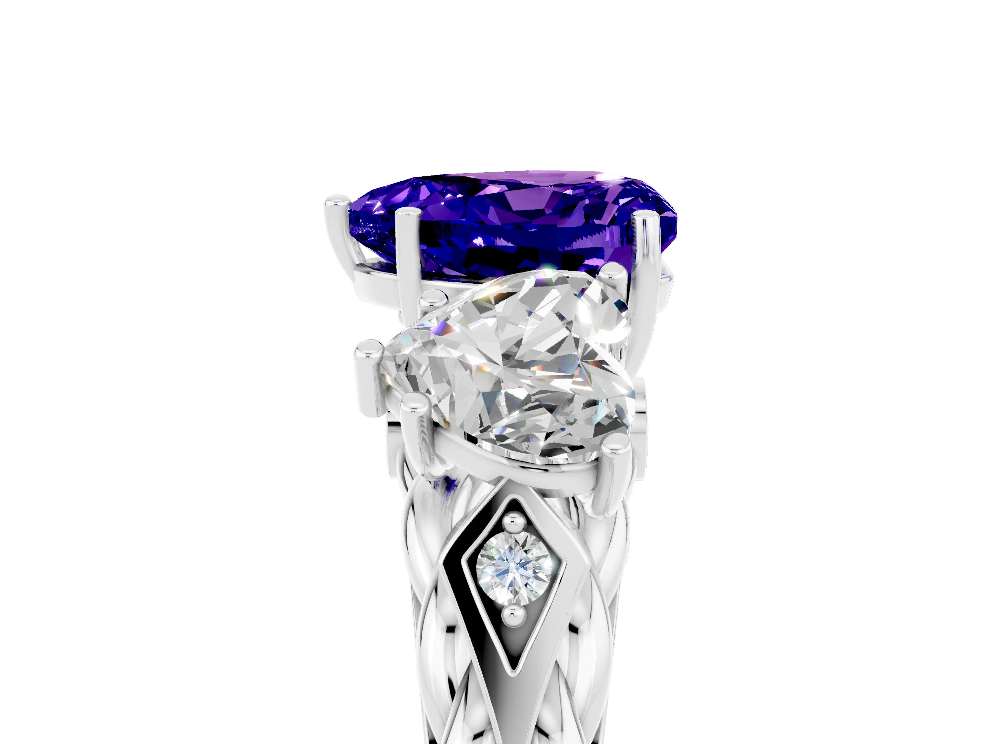 White gold Three-Stone Heart Cut Tanzanite Braided Band Ring with Four-Prong Setting_17