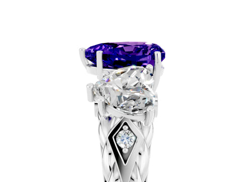 White gold Three-Stone Heart Cut Tanzanite Braided Band Ring with Four-Prong Setting_17