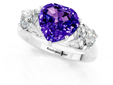 White gold Three-Stone Heart Cut Tanzanite Engagement Ring with Prong Setting_1
