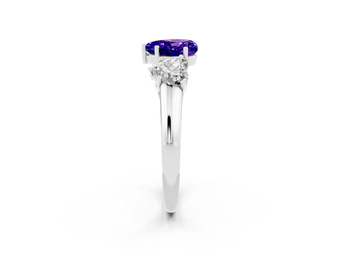 White gold Three-Stone Heart Cut Tanzanite Engagement Ring with Prong Setting_2