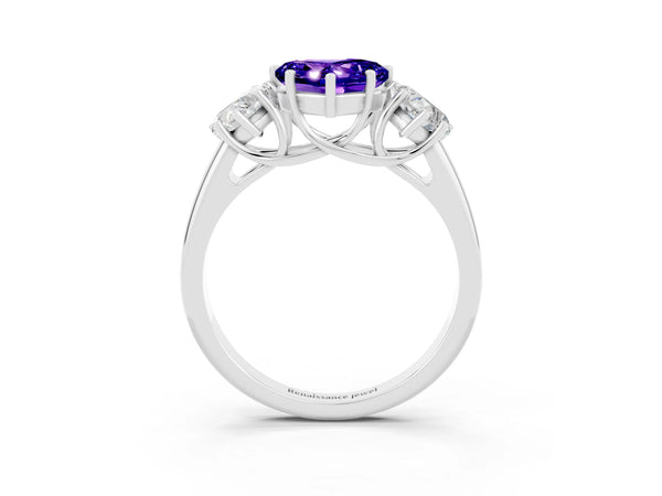 White gold Three-Stone Heart Cut Tanzanite Engagement Ring with Prong Setting