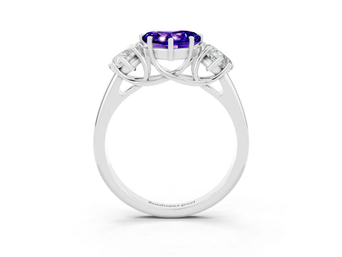 White gold Three-Stone Heart Cut Tanzanite Engagement Ring with Prong Setting_3