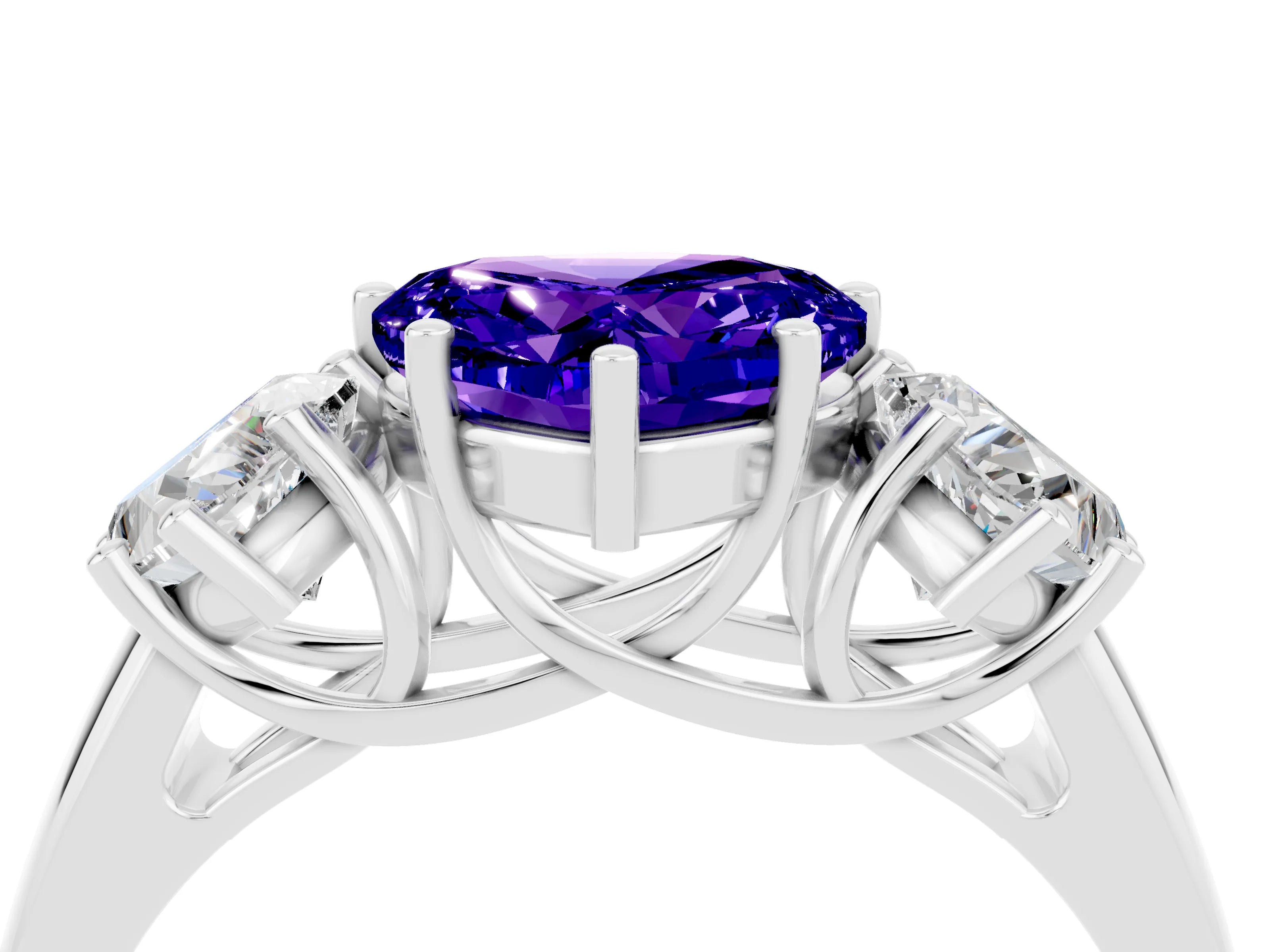 White gold Three-Stone Heart Cut Tanzanite Engagement Ring with Prong Setting_4