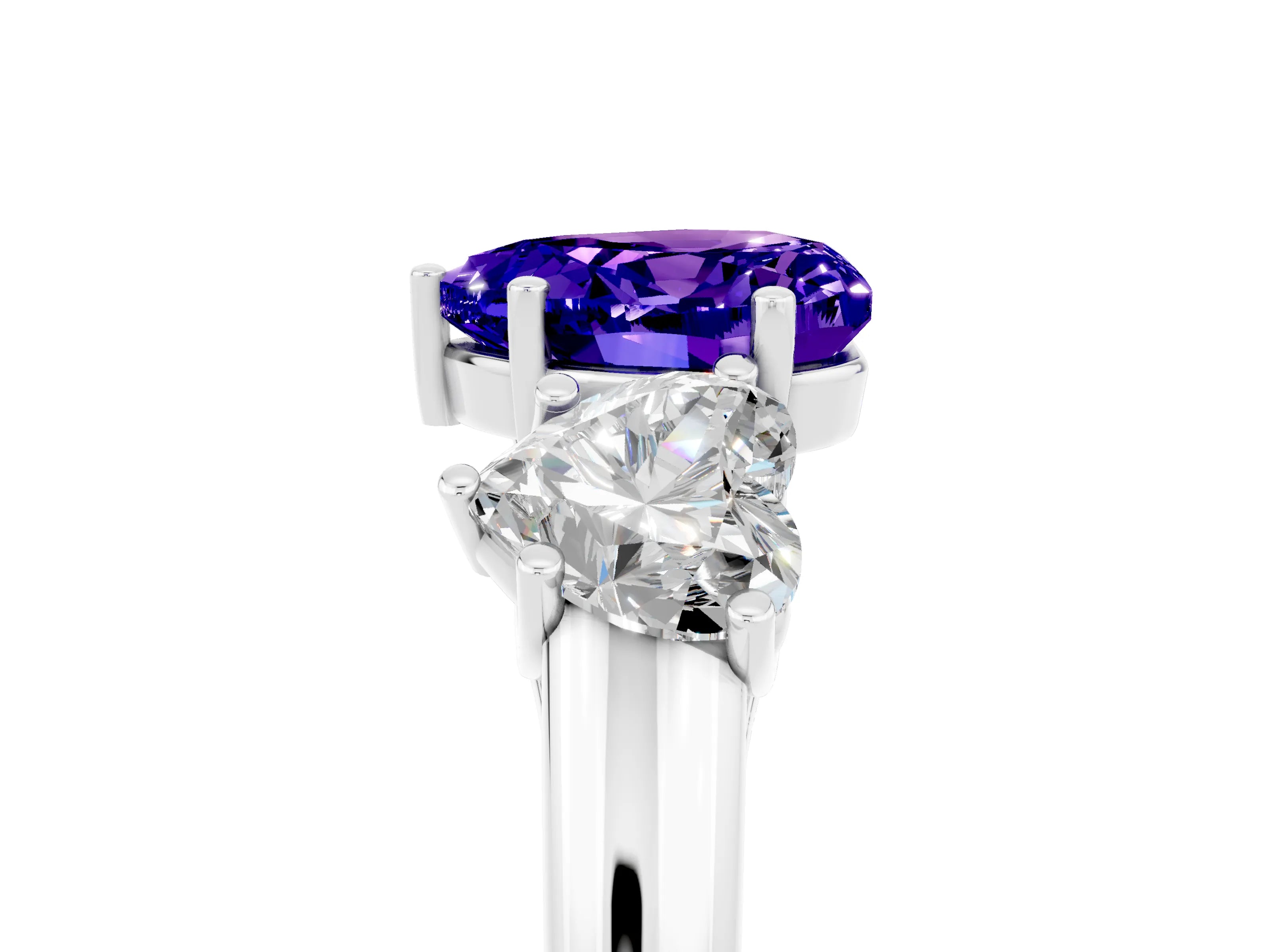 White gold Three-Stone Heart Cut Tanzanite Engagement Ring with Prong Setting_5