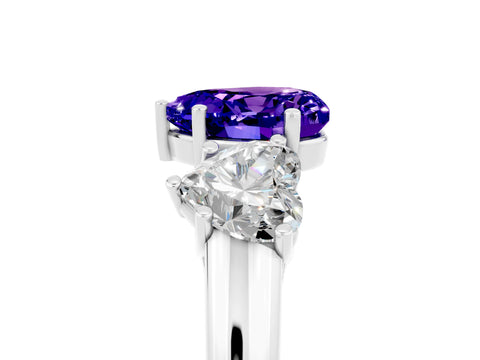 White gold Three-Stone Heart Cut Tanzanite Engagement Ring with Prong Setting_5