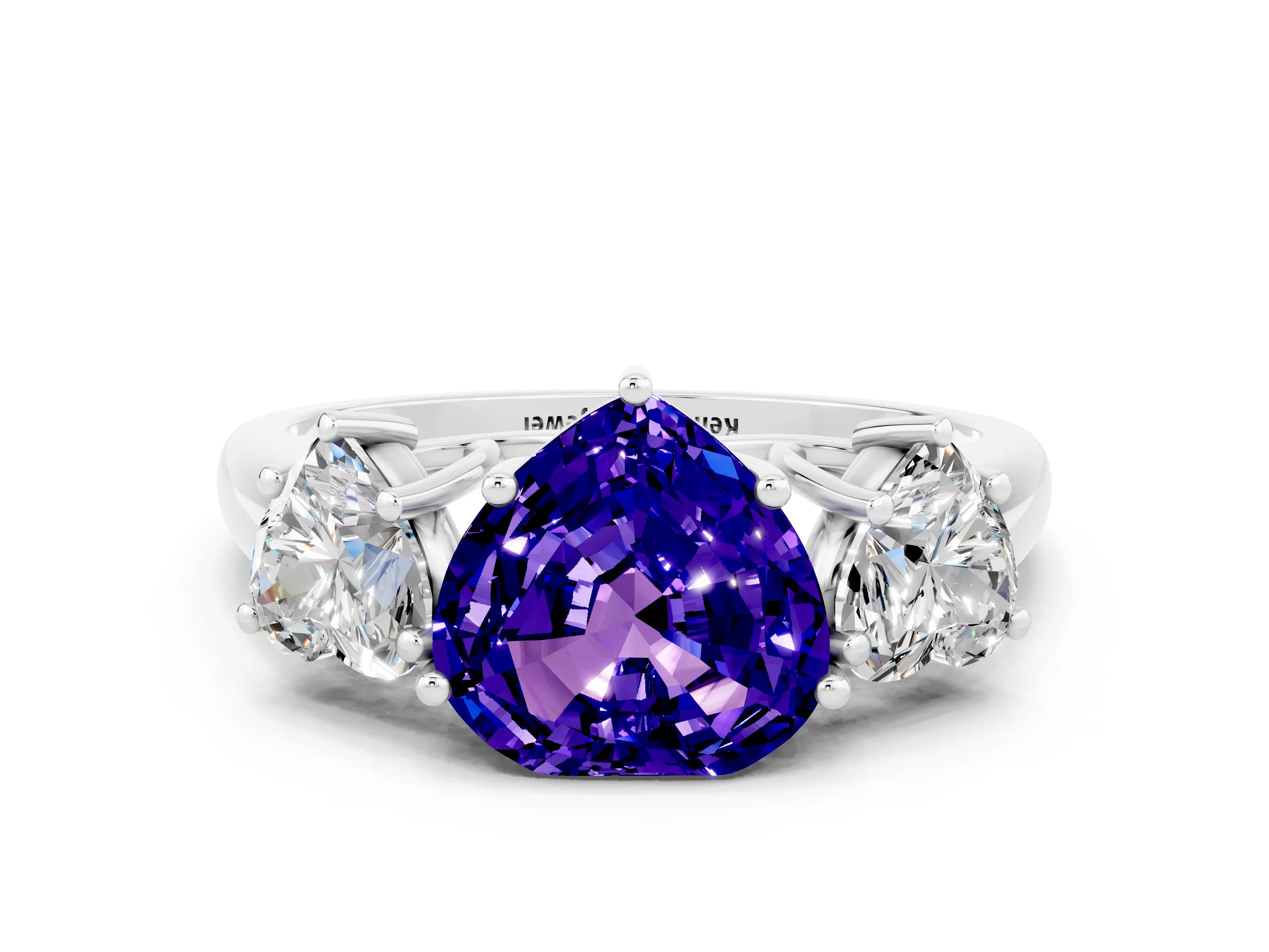 White gold Three-Stone Heart Cut Tanzanite Engagement Ring with Prong Setting
