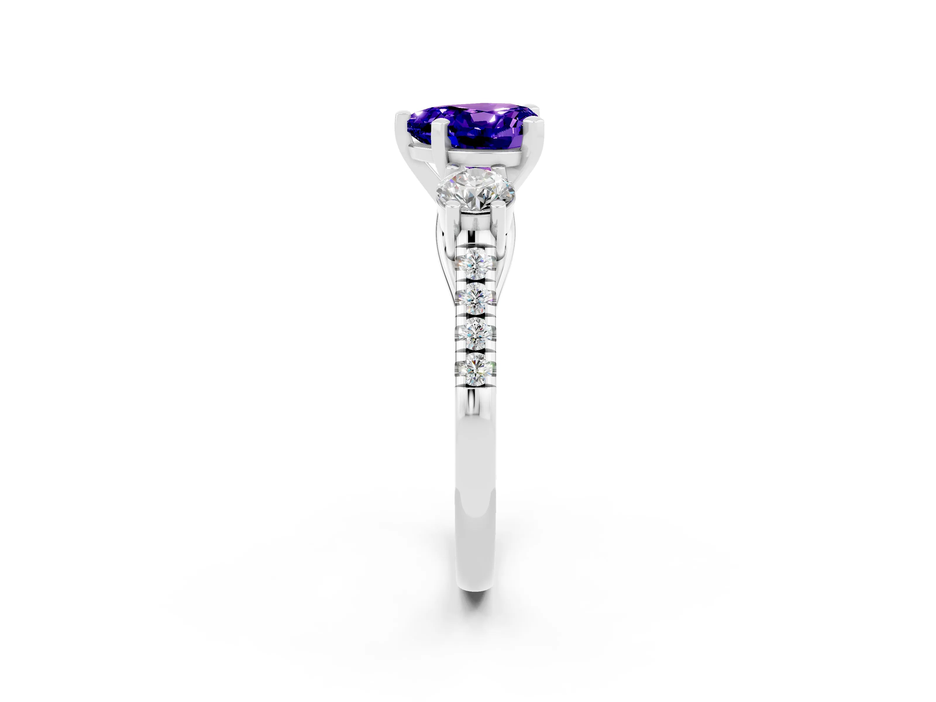 White gold Three-Stone Heart Cut Tanzanite Pavé Band with Four-Prong Setting_2