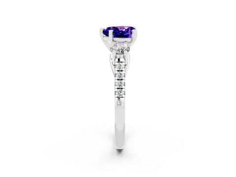 White gold Three-Stone Heart Cut Tanzanite Pavé Band with Four-Prong Setting_2