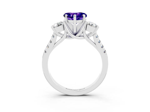 White gold Three-Stone Heart Cut Tanzanite Pavé Band with Four-Prong Setting_3