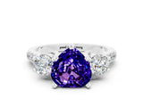 White gold Three-Stone Heart Cut Tanzanite Pavé Band with Four-Prong Setting